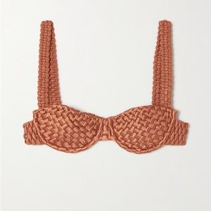 Isa Boulder Woven Metallic Stretch Satin Underwired Bikoni Top Copper - Size XS